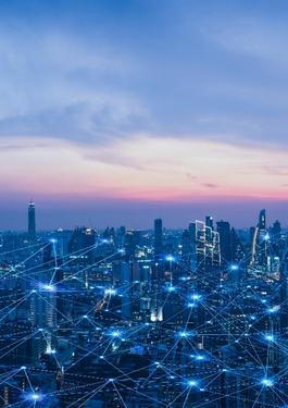 city overview with digital connections 